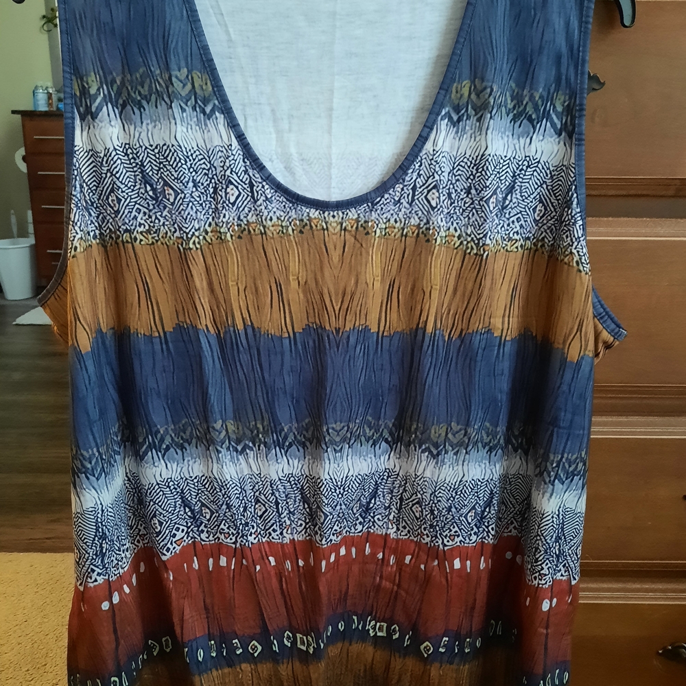 Boho Chic Sleeveless Tank Top - Blue, Brown, Red
